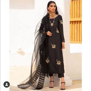 SOLD- Vanya Pakistan Black Suit with Ruffle Dupatta & Straight Pant